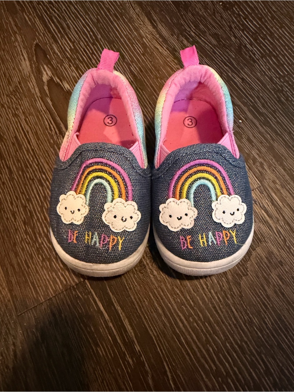 Garanimals Girls Denim-Look Slip-On Shoes with Rainbow & Pink Lining